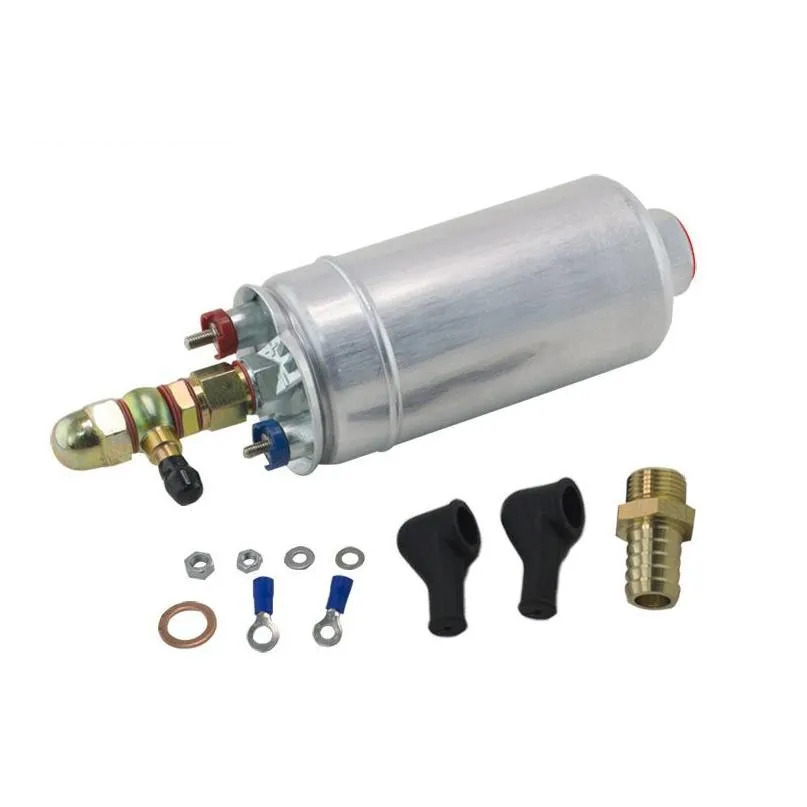 Fuel Pump PQY Racing - Extern bränslepump 0580 254 044 Med Banjo Fitting Kit Slang Adapter Union 8mm Outlet Tail PQY -FPB044R Drop Deli OT7JF