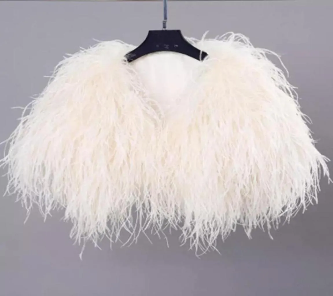 Wraps Jackets Elegant Ostrich Feather White Fur Coat Jacket Bridal Bolero For Wedding Formal Shawls Evening PA2617519