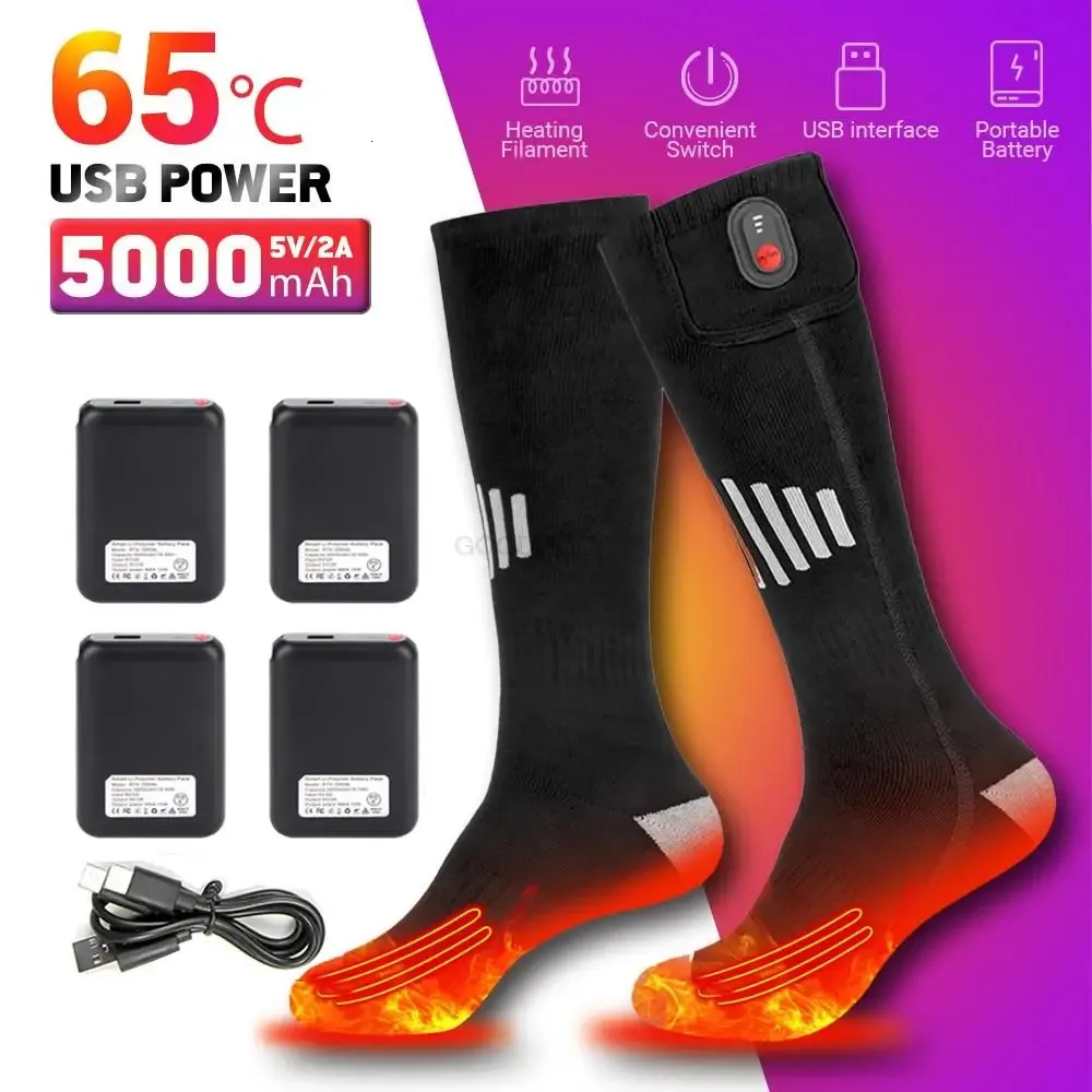 Värme Battery Electric Ski Heated Socks Winter Warm Outdoor Sports Rechargeable Thermal Foot Men Kvinnor Cykling Sport 240117