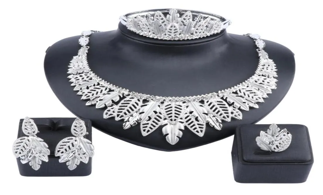 Luxury Nigerian Women Wedding Jewelry Sets Chunky Necklace Earrings Bangle Ring Bridal Dubai Gold Jewelry Set2004785