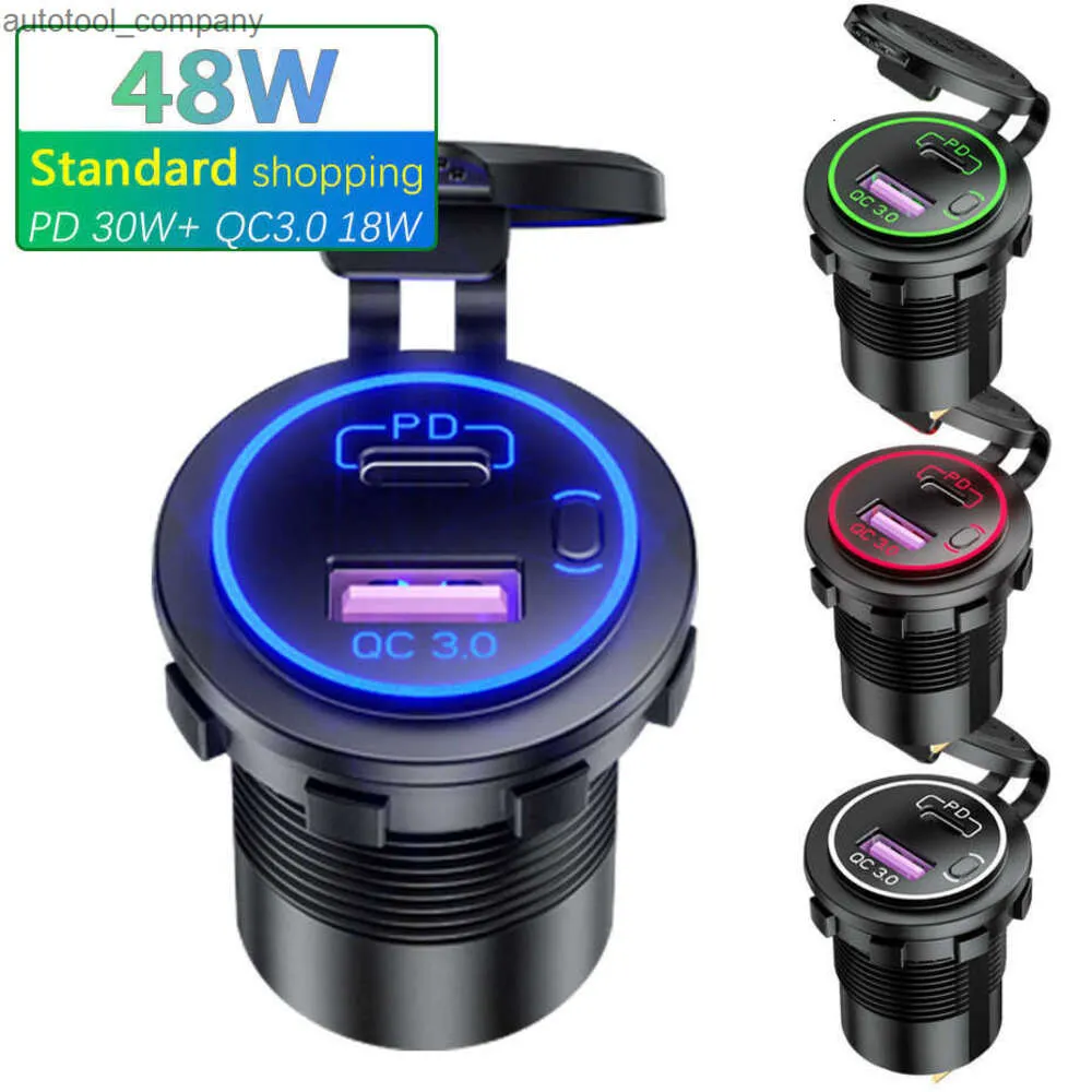 New Motorcycle USB 12V/24V Charger 48W PD QC 3.0 Waterproof With Switch USB Car Charger Universal Car Truck SUV RV ATV Boat Socket