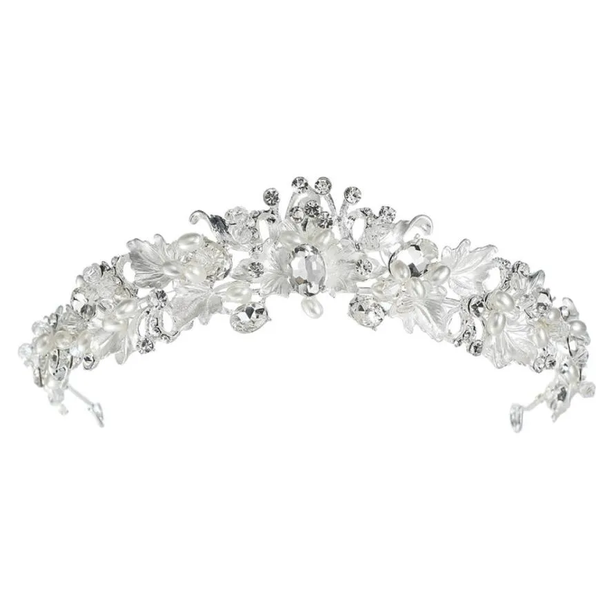 Ręcznie robione kryształowe akcesoria do włosów ślubnych Rhinestone Tiara Bridal Headband Crowns HEDPEce Clear Pearle na wieczorne imprezę7481429