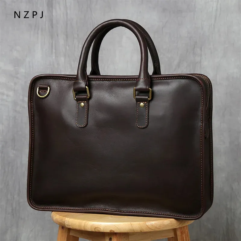 NZPJ Borsa per laptop in pelle da uomo retrò con strato superiore Borsa casual in pelle bovina Borsa a tracolla da lavoro da 14 pollici Borsa a tracolla 240116