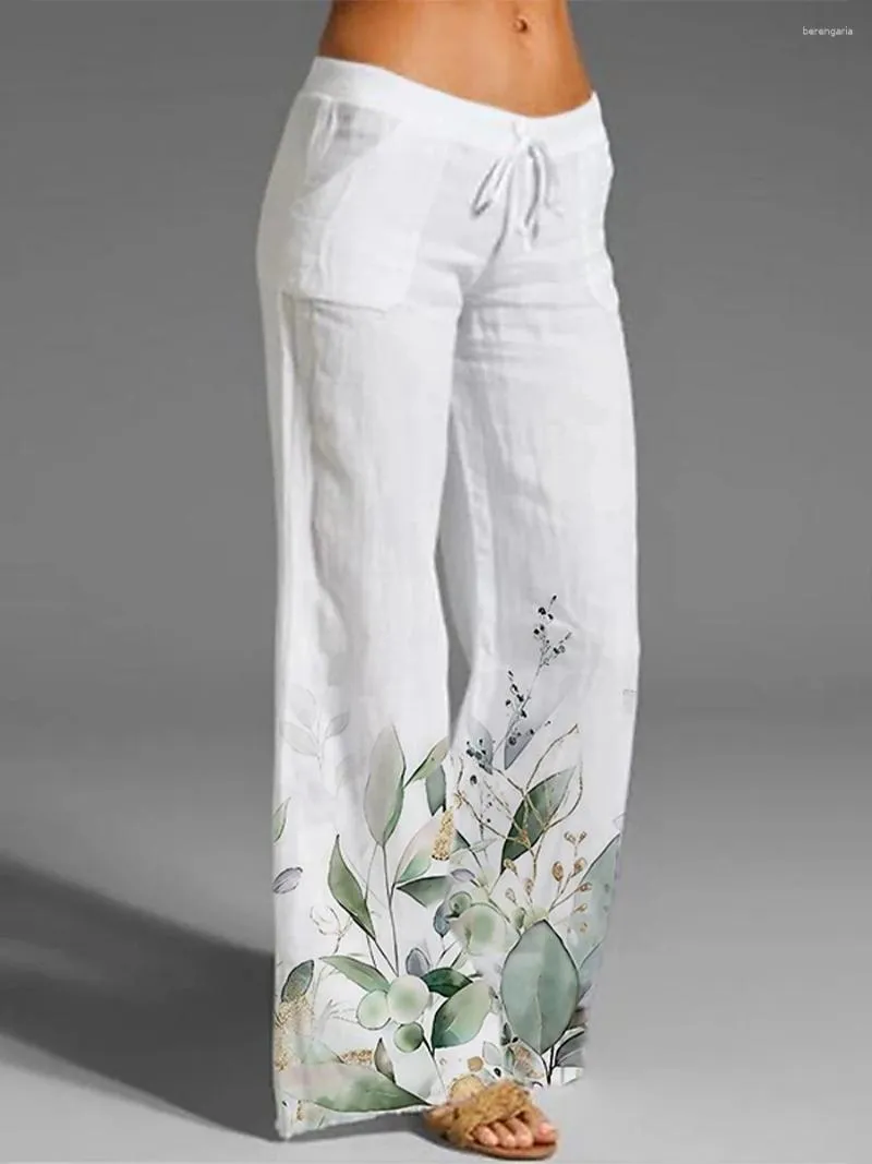 Женские брюки, весенние брюки с боковыми карманами, повседневные женские дышащие брюки с высокой талией, длинные женские свободные широкие брюки с принтом