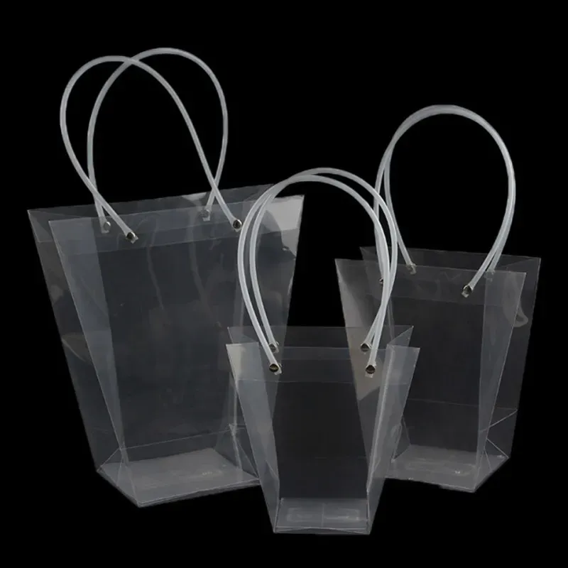 Trapezoidal waterproof transparent gift bag plastic PVC Flower shop packaging bag Party holiday flower bags LZ1731