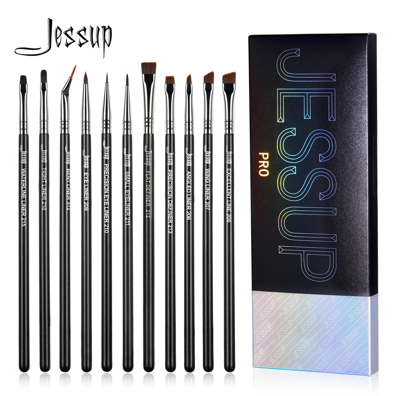 Jessup Eyeliner Fırçaları Set11pcs Eyeliner Fırçası Professional Kalkalı Düz ​​Ultra İnce Hassas Eyeliner Fırça Seti T324 240116