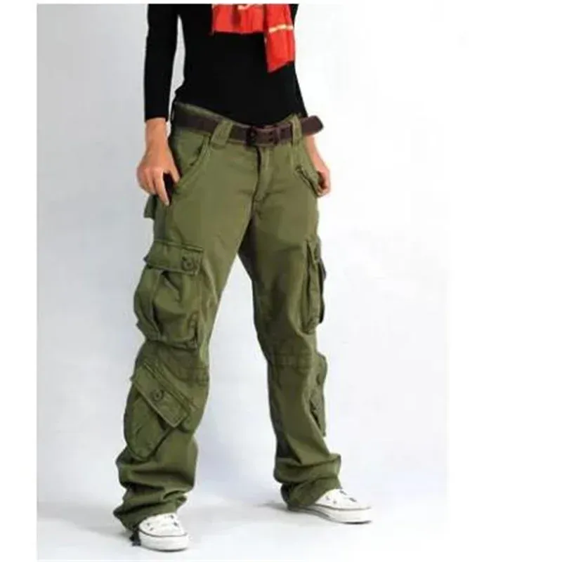 Fashion Women Cargo Pants Pocket Cotton Hip Hop Leisure Trousers Loose Baggy Military Army Tactical Wide Leg Joggers Plus Size XXL BOTTOMS