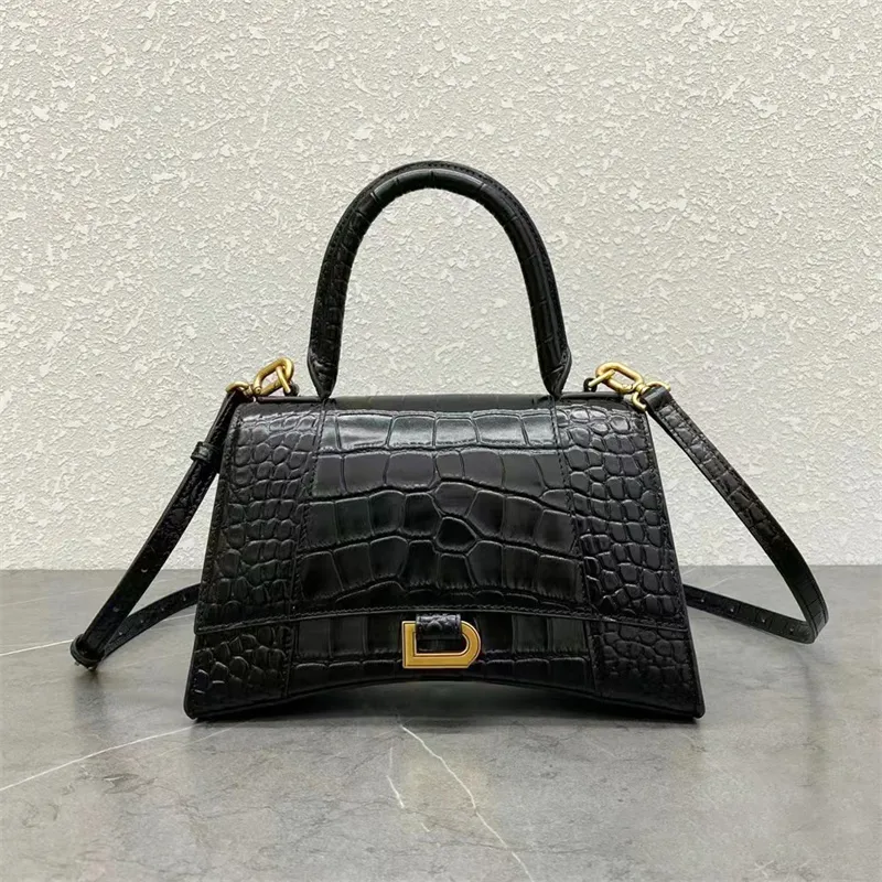 Echt leer Damesportemonnee Herenmode Zandlopertas Tophandvat Designer Krokodilprint Handtassen met reliëf Luxe gebogen vorm Onderarm clutch crossbody tassen