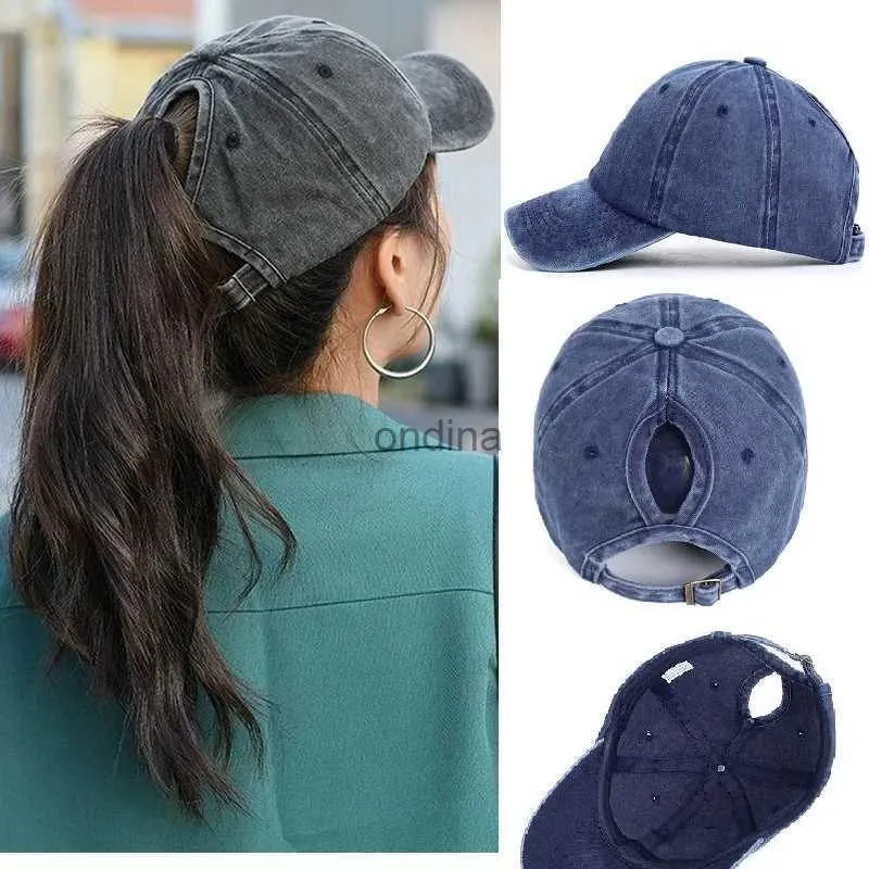 Bollmössor Vintage Ponytail Baseball Cap Kvinnor Justerbar snapback -hatt Ejressad Summer Cap Woman Sunhat YQ240117