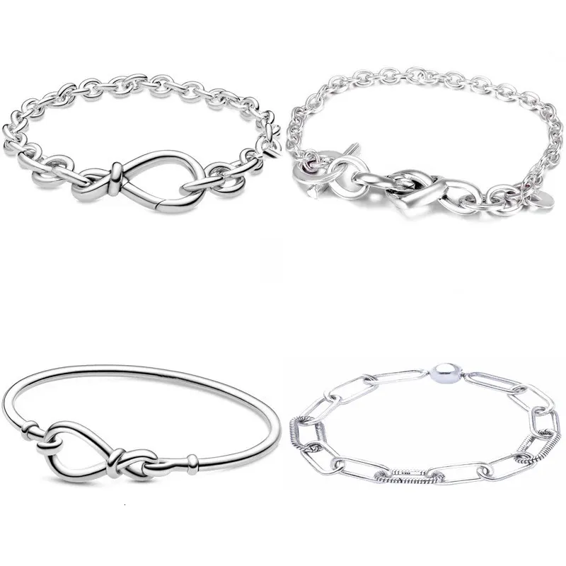 Me lien motif y infini noué coeur embelli Tclasp 925 Bracelet en argent Sterling ajustement mode bracelet perle charme 240116