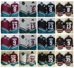 Vintage Mighty 8 Teemu Selanne 9 Paul Kariya Hockey Jerseys Mens 35 Jean-Sebastien Giguere Jersey 13 TeemuSelanne Purple Black