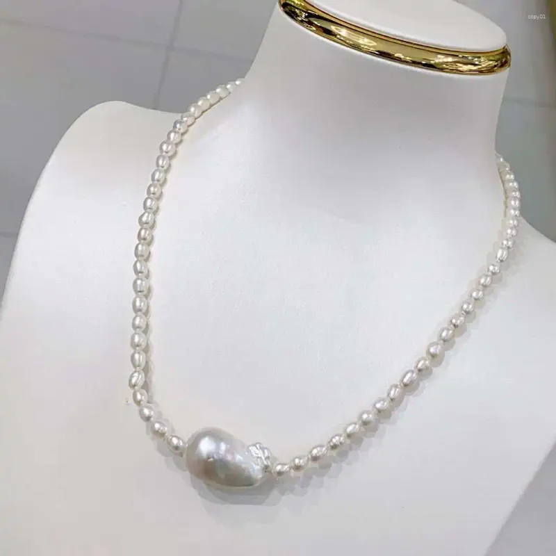 Collane con ciondolo 1x Collana di colore bianco Palla di fiamma nucleata d'acqua dolce Perle barocche Gioielli speciali da sposa per donna