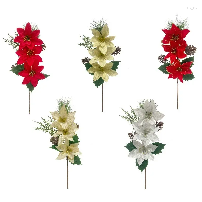 Fleurs décoratives fleurs de noël artificielles flanelle de noël aiguilles de pin arbres personnes décoration plantes vertes maison