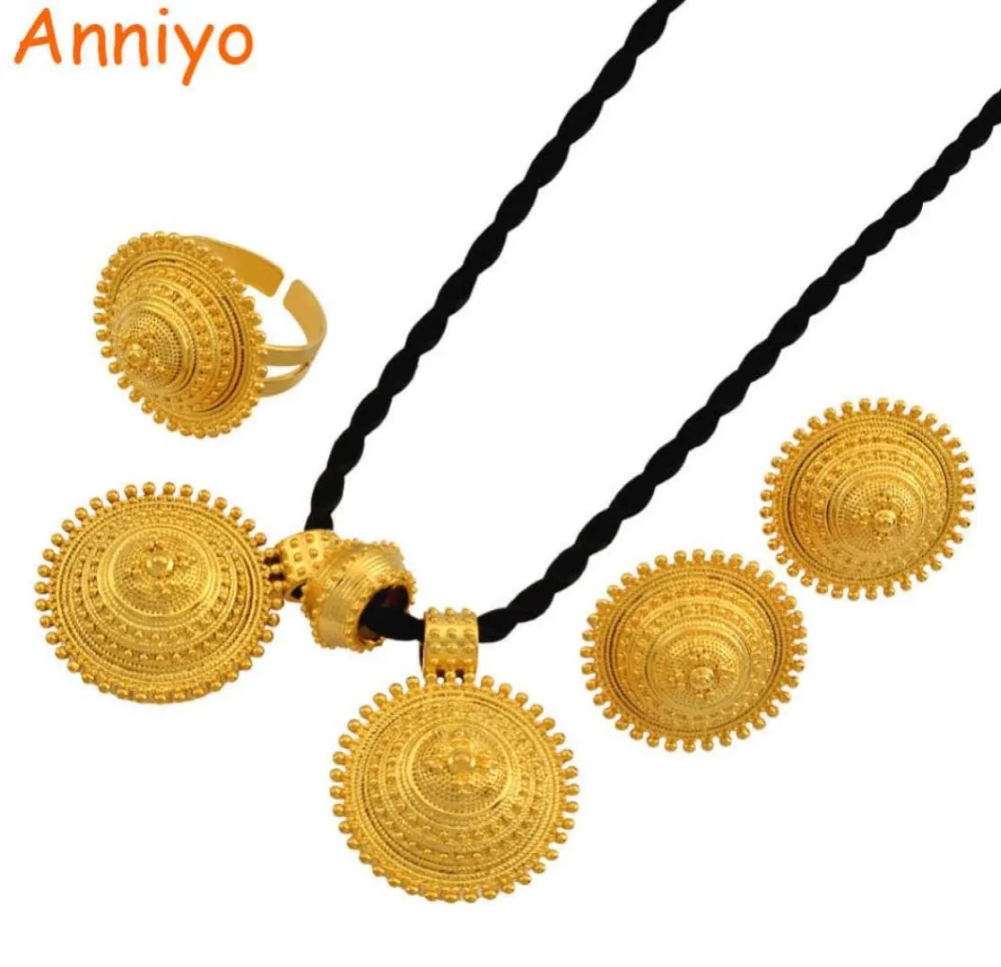 Anniyo Conjunto etíope Joyería Colgante Cuerda Pendiente Anillo Color Oro Eritrea África Conjuntos de compromiso de boda Habesha 055006 H10224625587