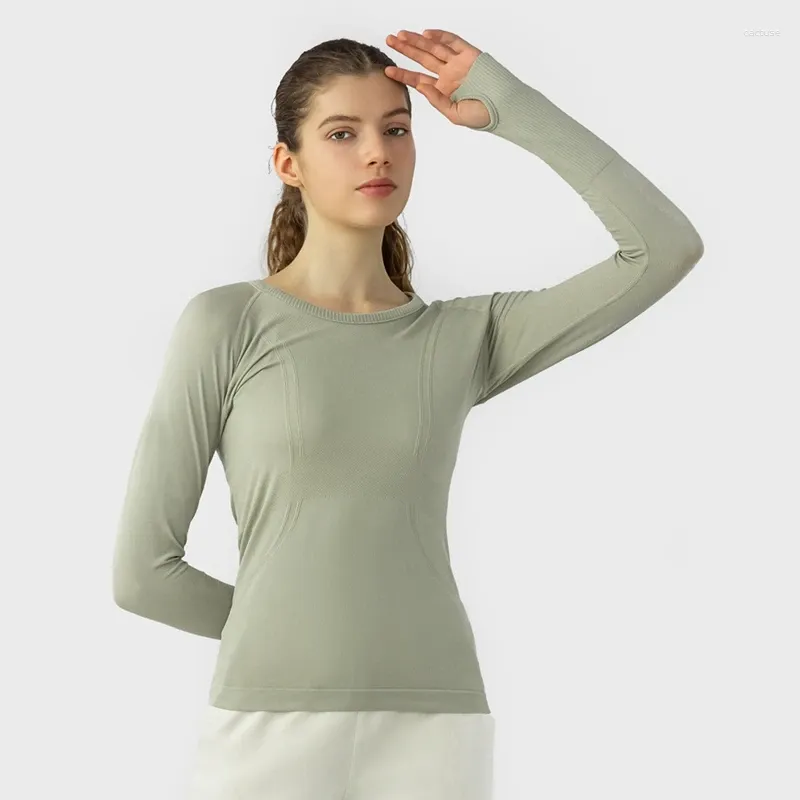 Активные рубашки женские облегающие дышащие йоги для бега на открытом воздухе спортивные топы для фитнеса с круглым вырезом и длинным рукавом однотонные футболки спортивная одежда