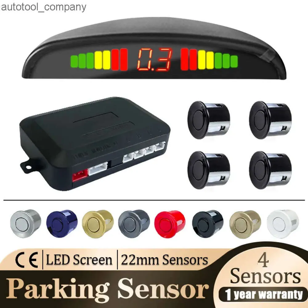 Novo kit de sensor de estacionamento para carro, display led, 22mm, 4 sensores, luz de fundo, sistema de monitoramento de radar reverso, 8 cores, 12v