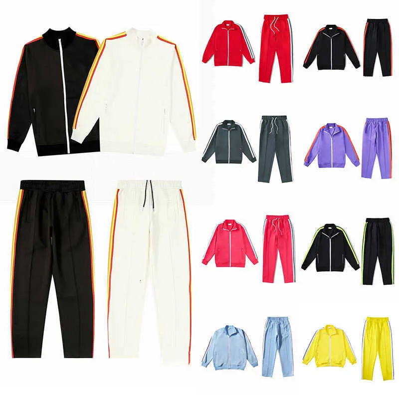 Hommes Femmes Designer Survêtements Sportswear Sweat-shirt Veste de costume Blanc Couleur Stripe Ruban latéral Rétro Casual Haute Qualité Essential