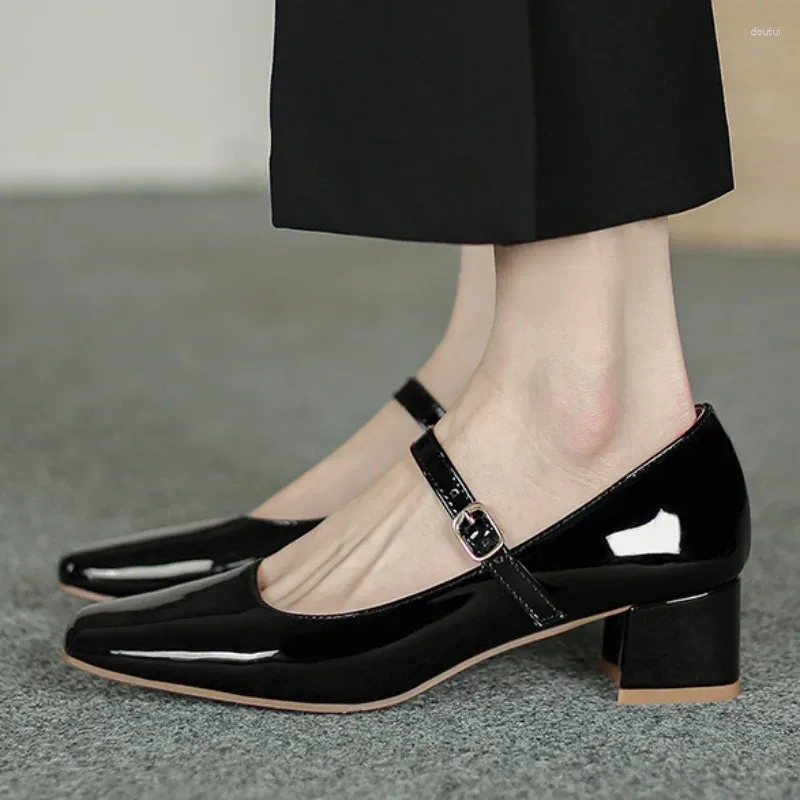 Dress Shoes Ladies On Sale 2024 Brand One-word Buckle Women's Pumps Autumn Pointed Toe Solid Mary Jane Mid Heel Fashion