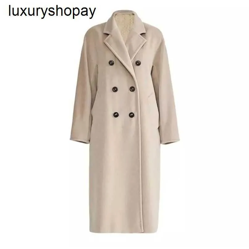 Designer Maxmaras Manteau en cachemire Manteaux de laine pour femmes Tissu original 101801 Manteau avec laine polaire Double boutonnage Style long Tang Jing et m Family Classic Camel Fo