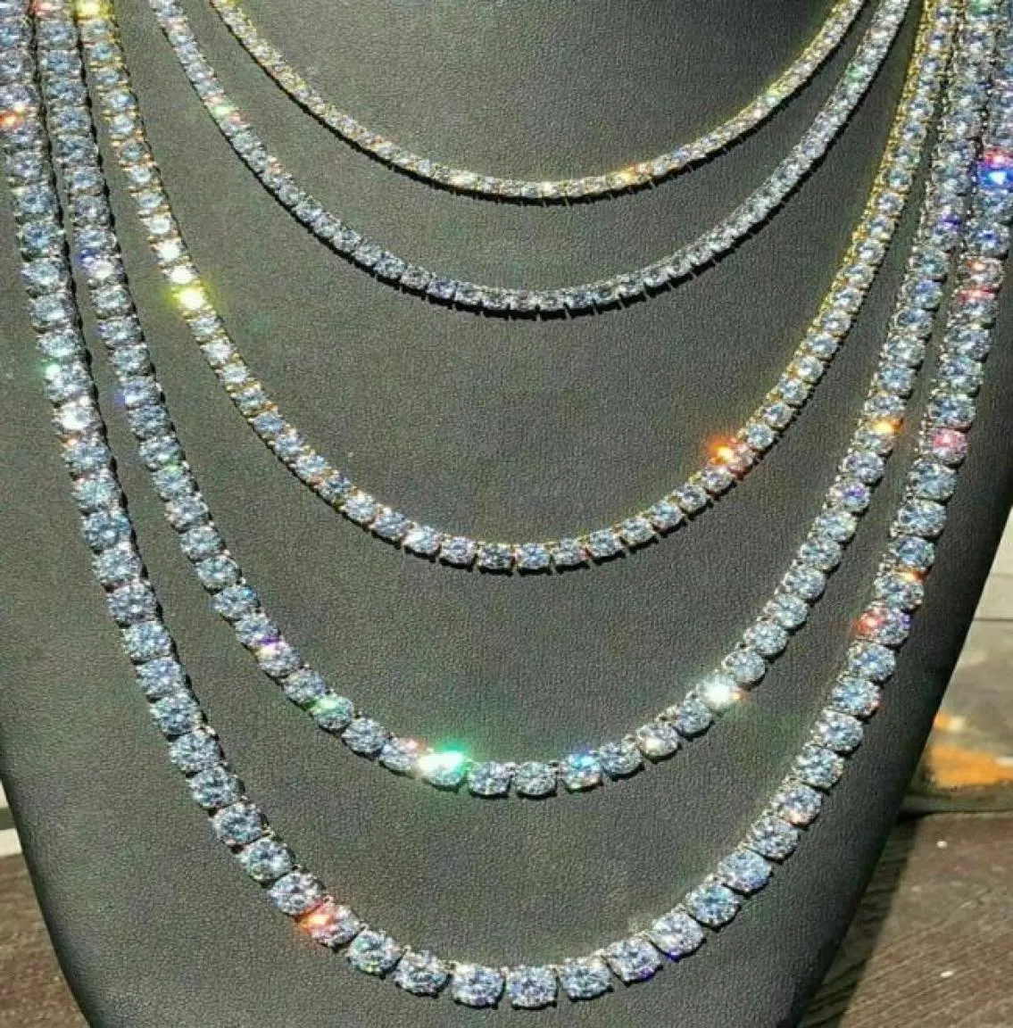 Corrente de tênis gelada pedras de zircônia real prata fileira única homens mulheres 3mm 4mm 5mm colar de diamantes joias presente para festa temática 4480846