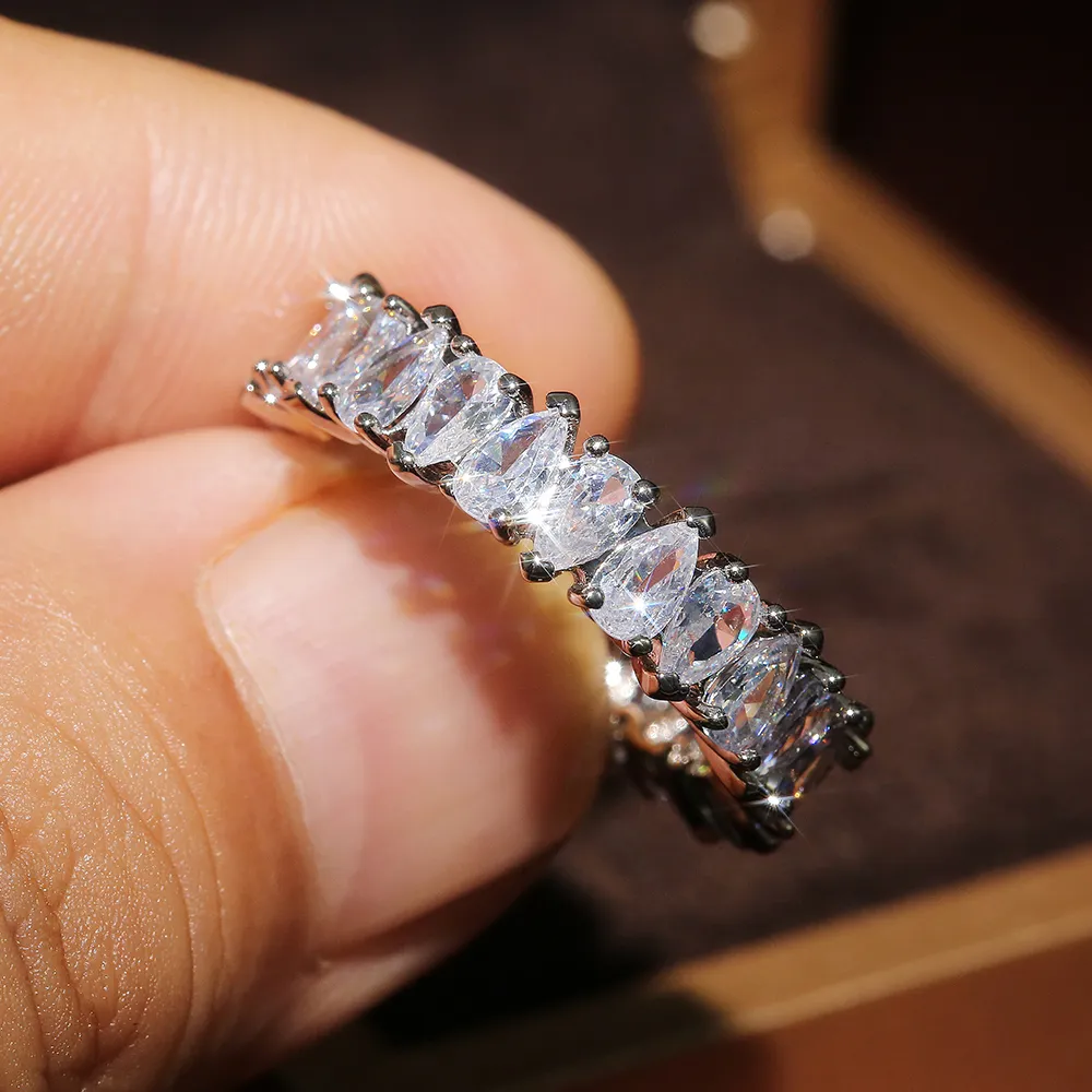 Huitan Multi Shapes Cut Moissanite Engagement Ring Set Silver Plated ...