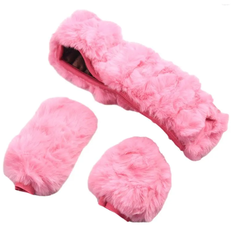 Steering Wheel Covers 3pcs/Set Fluffy Auto Car Plush Cover Kit Lever Hand Brake Soft Wool Winter Warm Interior Accessory