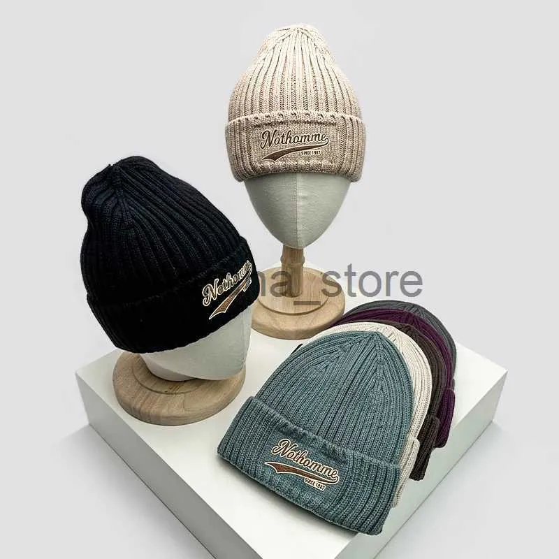 Beanie/Skull Caps Nieuwe Warme Mode Offset Letter Heren Dames Gebreid Katoen Herfst en Winter Veelzijdig Zacht Casual Emmer Hoeden Mutsen Stapelmuts J240117