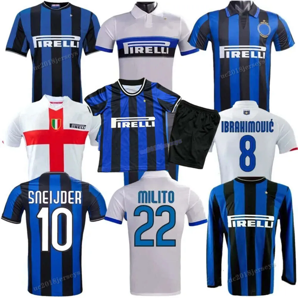 Kids Kit 2007 2008 2009 2010 Retro Soccer Jerseys Figo Ibrahimovic Sneijder Milito Classic Shirt J.zanetti Adriano Eto O Balotelli Inters Home Away Vintage Jersey