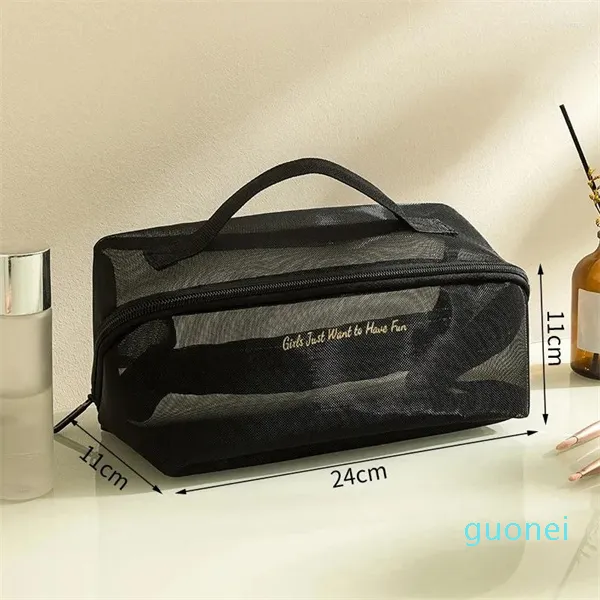 Sacs à cosmétiques en maille noire, sac de maquillage pour femmes, Transparent, petit et grand rangement Portable, articles de toilette de voyage, serviette