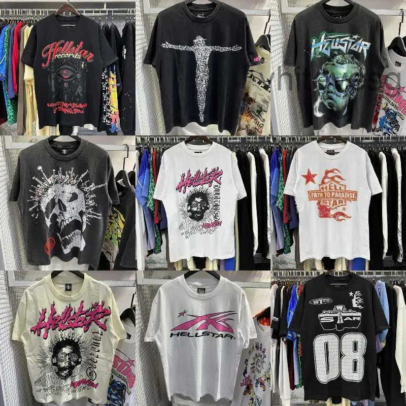 Hellstar t-shirt chemises de créateurs t-shirt graphique vêtements vêtements hipster tissu lavé rue graffiti lettrage feuille d'impression vintage noir coupe ample Pl 808O