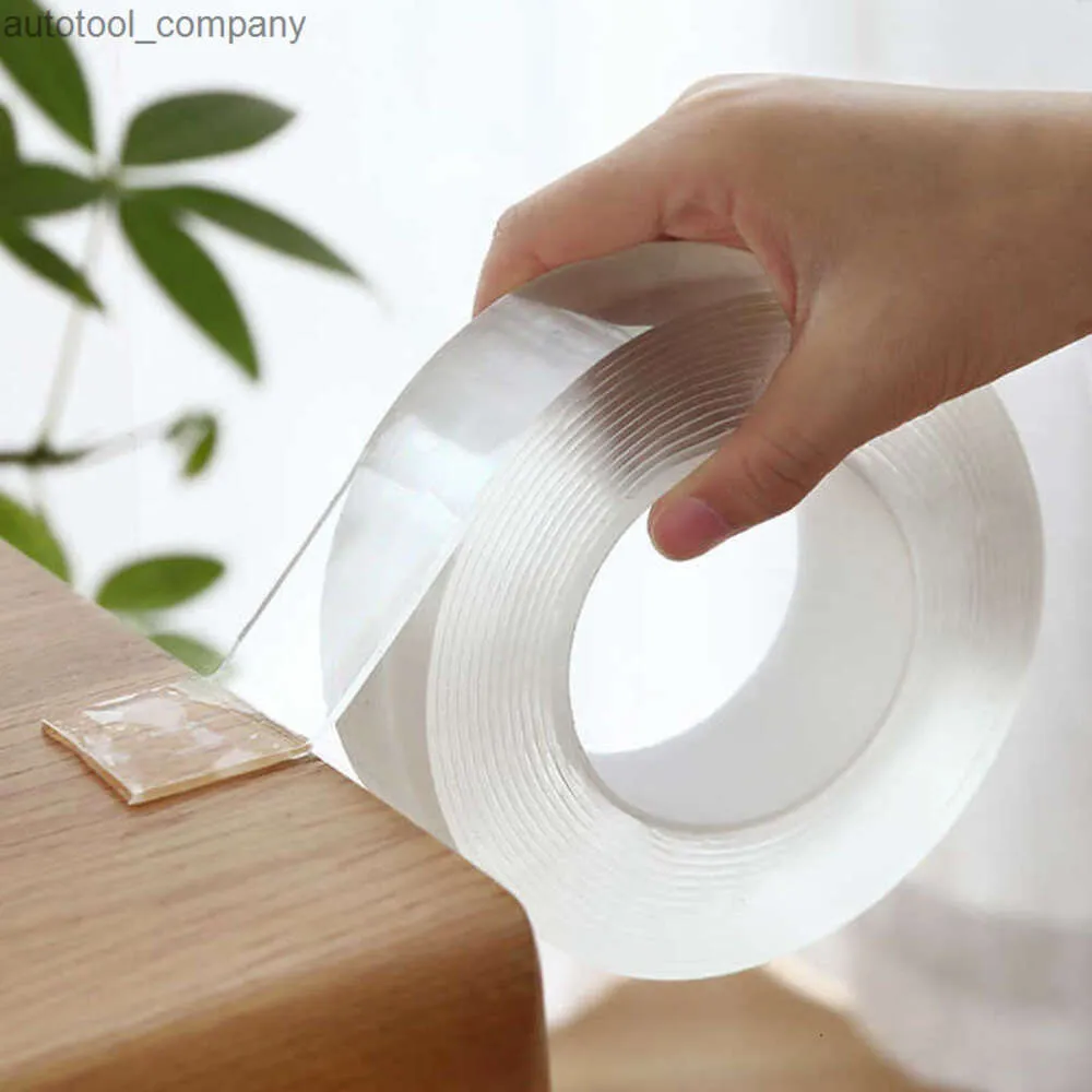 Ny 1M/2M/3M/5M Nano Magic Tape Double Sided Tape Notrace Återanvändbar vattentät band Cleanable Home Gekkotape CN (Origin)