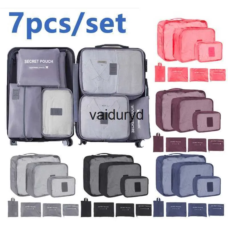 Förvaringspåsar 1/6/7st Set Travel Storage Bag Stor kapacitet Lagring Lagring Bagage Kläder Sortering Organiser Pouch Case Shoes Packing Cubevaiduryd