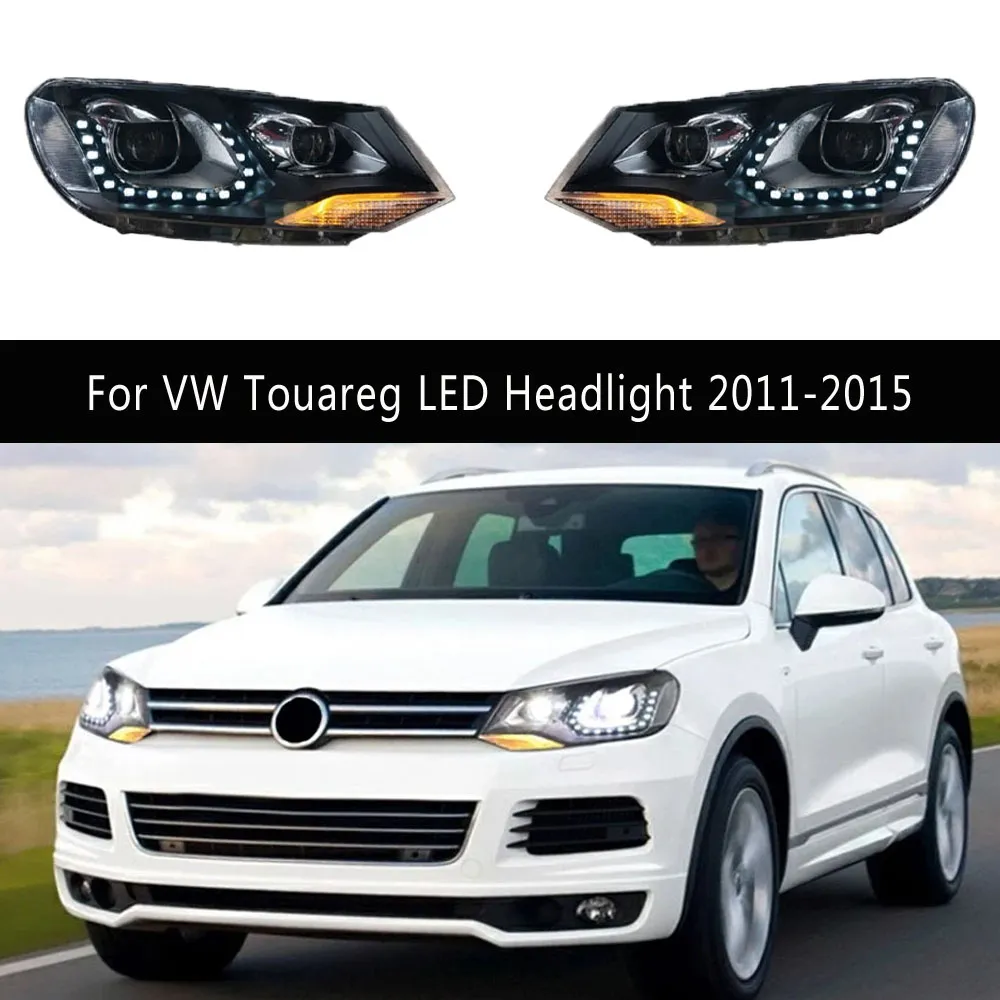 Para vw touareg led farol 11-15 cabeça do carro lâmpada drl luz de circulação diurna streamer sinal de volta feixe alto anjo olho lente do projetor