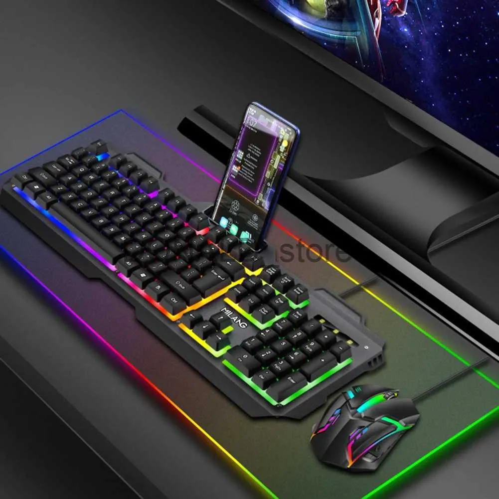 Claviers Ordinateur Gamer Rétroéclairé Keycaps USB Filaire Gaming Clavier + Souris Combos Kits J240117