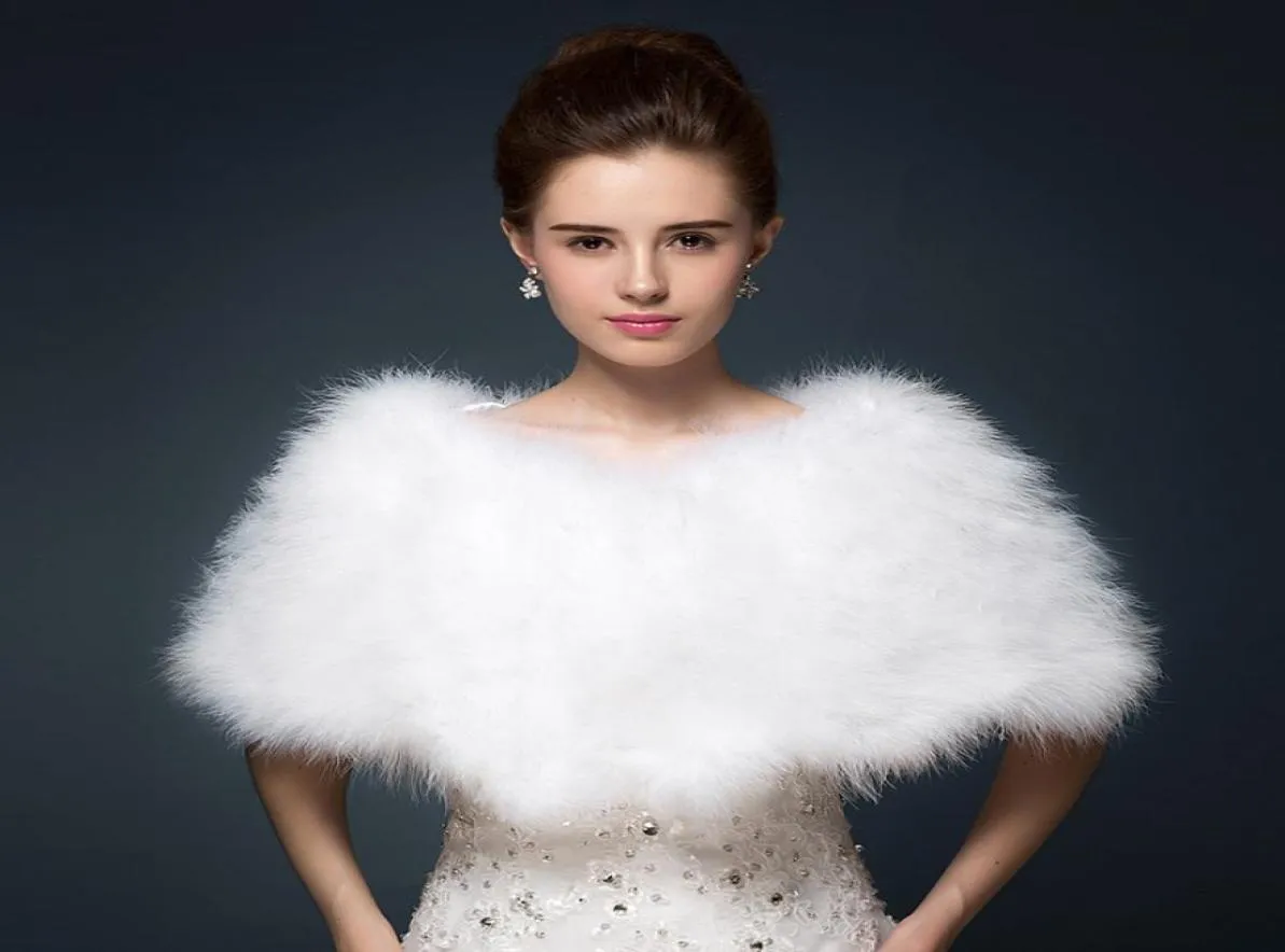 Ostrich Feather Bridal Shawl Pur Wraps Marriage skrumpan Bruden Vinterbröllop Party Boleros Jacket Kappa White Khaki4573366