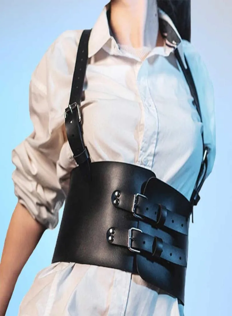 Moda couro feminino cinto de peito cinto goth sutiã cinta suspender punk espartilho cintos de cintura larga femme cintos de corpo q06258571847