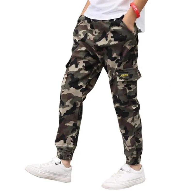 Wielki rozmiar 414 -letni nastoletni chłopiec odzież kamuflaż dzieci spodnie Camo Boys Pants LJ2011271622599