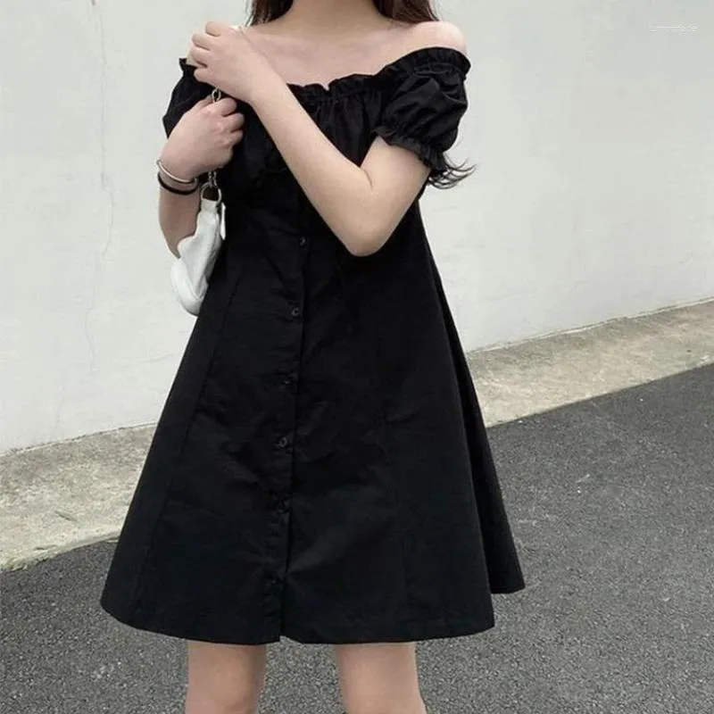 캐주얼 드레스 y2k 여름 고딕 고가의 길거리 복고풍 푹신한 소매 어깨 검은 미니 드레스