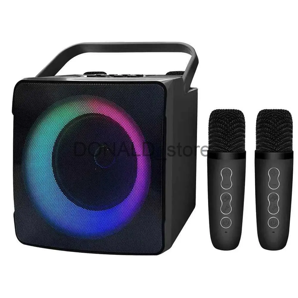 Portabla högtalare Dual Microphone Karaoke Machine med RGB LED Light Bluetooth-kompatibel högtalare 10W HIFI-spelare med 2 trådlösa mikrofoner J240117