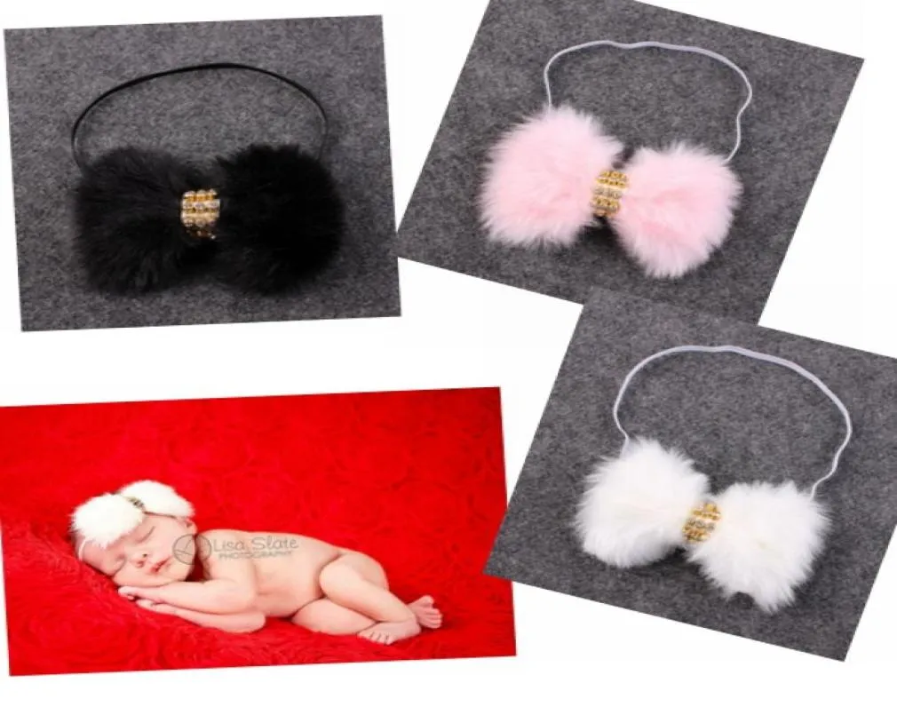 New Baby Rabbit Fur bow Headband for Infant Girl Hair Accessories Elegant FUR bows clip hair band Newborn Pography Prop YM61055331579