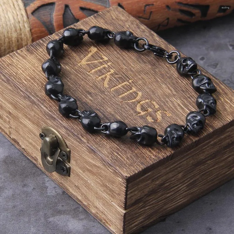 Link Bracelets Gun Black Vintage All Skull Beaded Bracelet Men's Gothic Jewelry