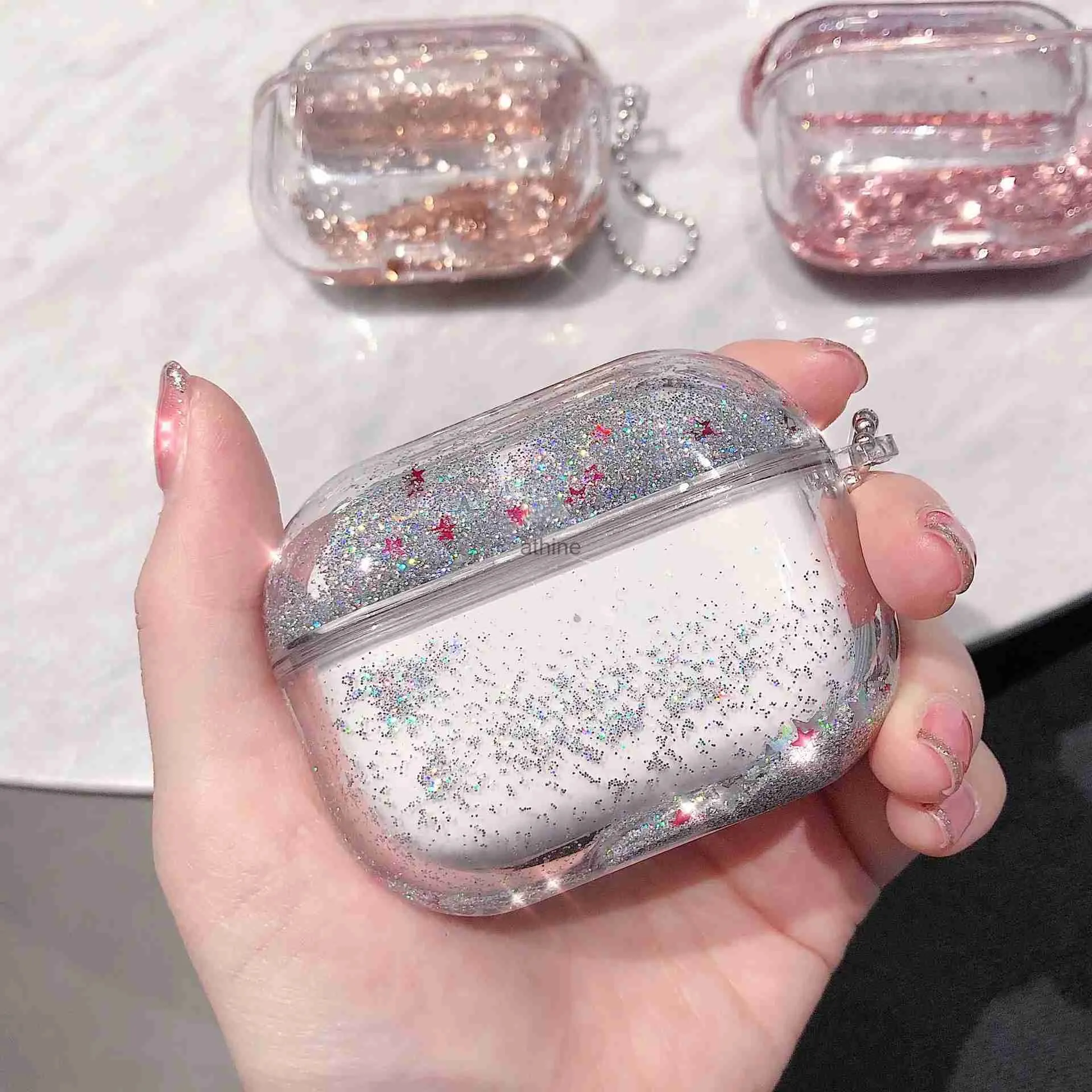 Custodie per cellulari Custodia glitter per sabbie mobili liquide per Airpods Pro 2 3 Custodia per auricolari carina Cover trasparente per stelle per AirPod 3 2 1 YQ240117