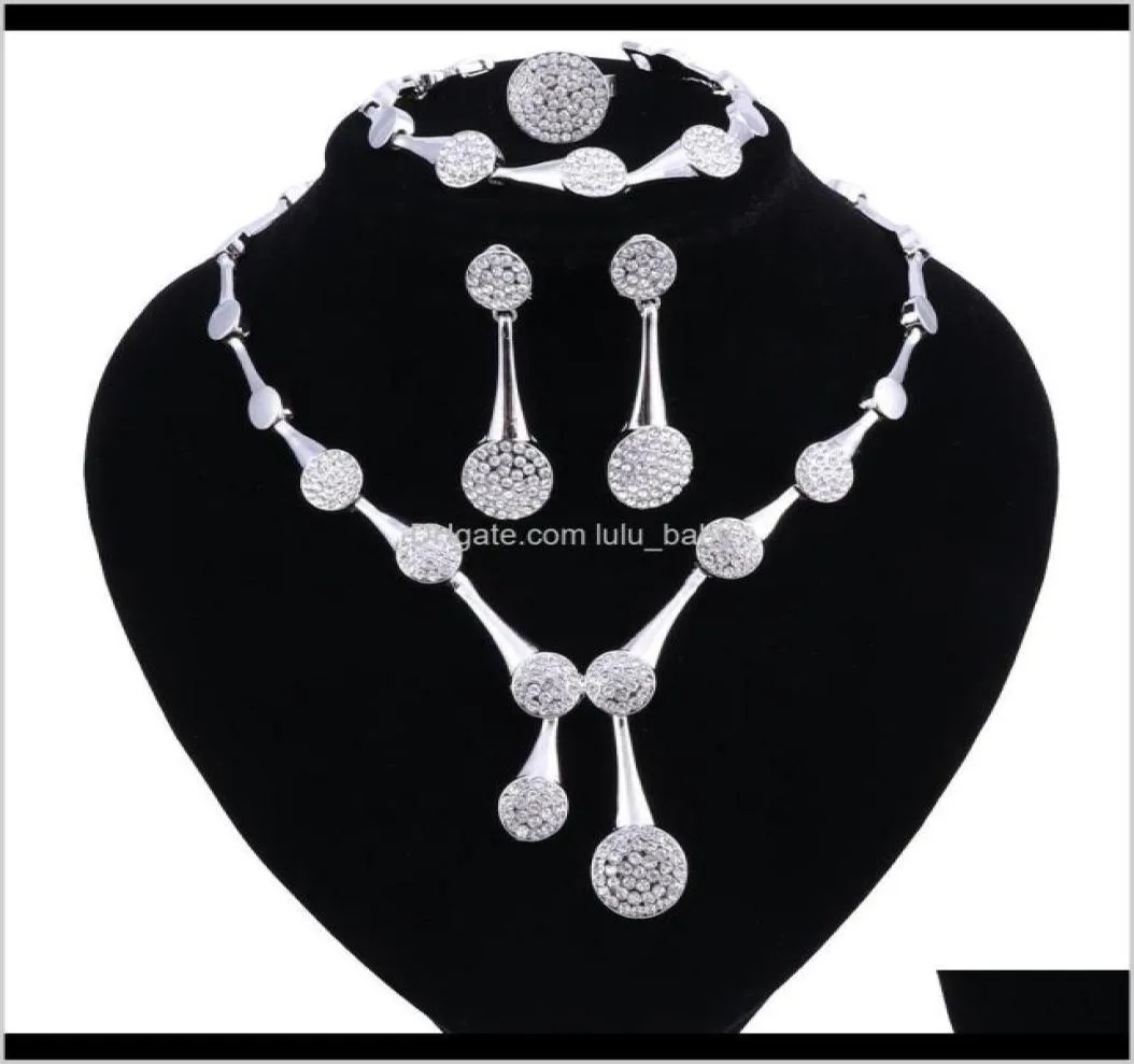 Armband Drop Leverans 2021 Afrikanska pärlor smycken Crystal Wedding Halsbandörhängen Ring Set Womens Clothing Accessories Bridal 5318001