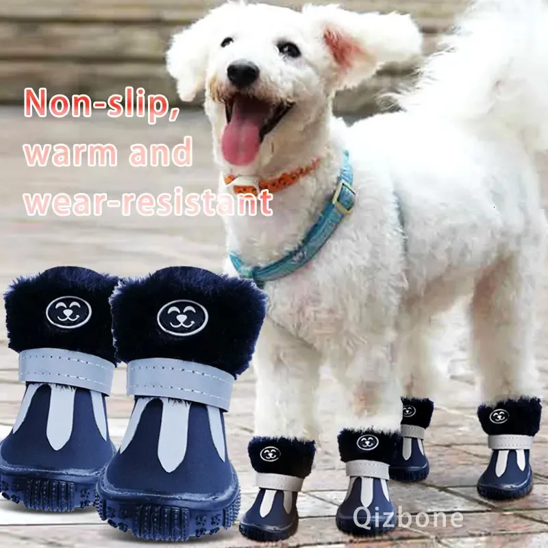 Scarpe per cani invernali super caldi piccoli stivali da neve impermeabili in pelliccia antiscivolo chihuahua copertura riflettente per cani prodotto 240117