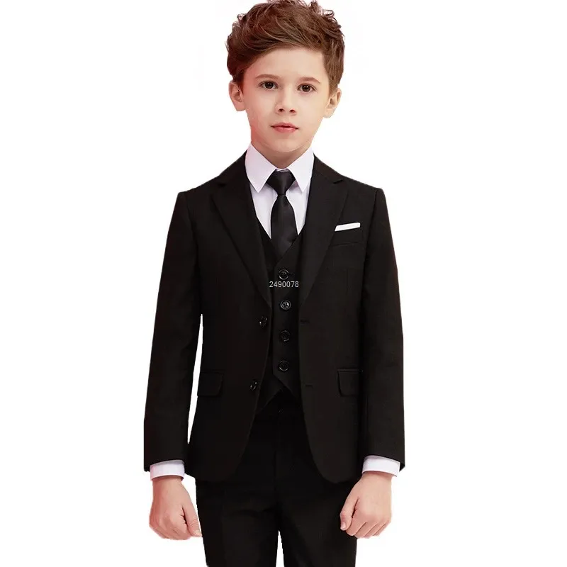 Pojkar svart 007 bröllop kostym barn formella blazer kläder set gentleman barn dag examen kör prestanda klänning kostym 240116