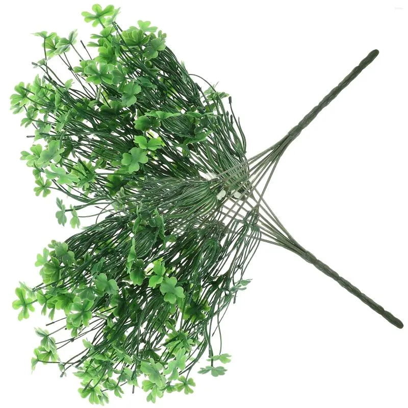 Fiori decorativi 2 pezzi di foglie verdi artificiali a quattro foglie steli di erba finta per l'artigianato il giorno di San Patrizio