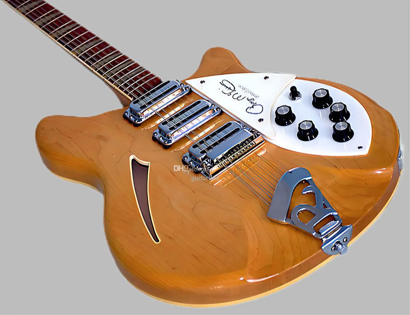 Roger mcguinn 370 Tablero de 12 cuerdas glo natural guitarra eléctrica semihueca diapasón pintado brillante, 3 pastillas, triángulo incrustado