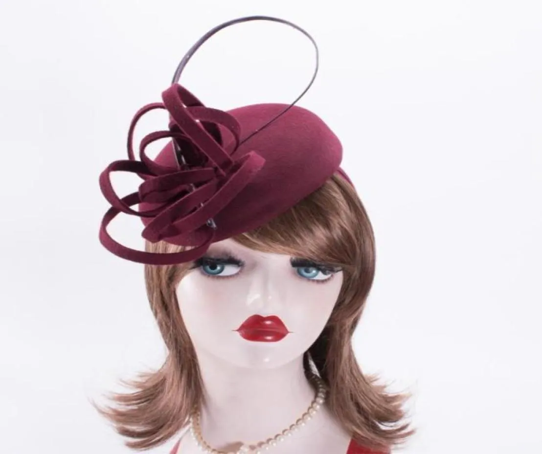 Beralar Lawliet Gözyaşı Kadınları Vintage görünümlü yün keçe devekuşu Quills Fascinator şapka kokteyl A569berets Berets8711349