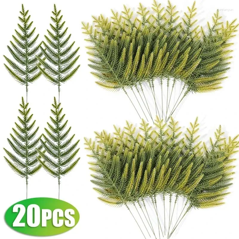 Decorative Flowers 1/20Pcs Artificial Cypress Branch Pine Needle Leaves Stems Christmas Tree Decoration Garland Wreath Home Xmas Year Gifts