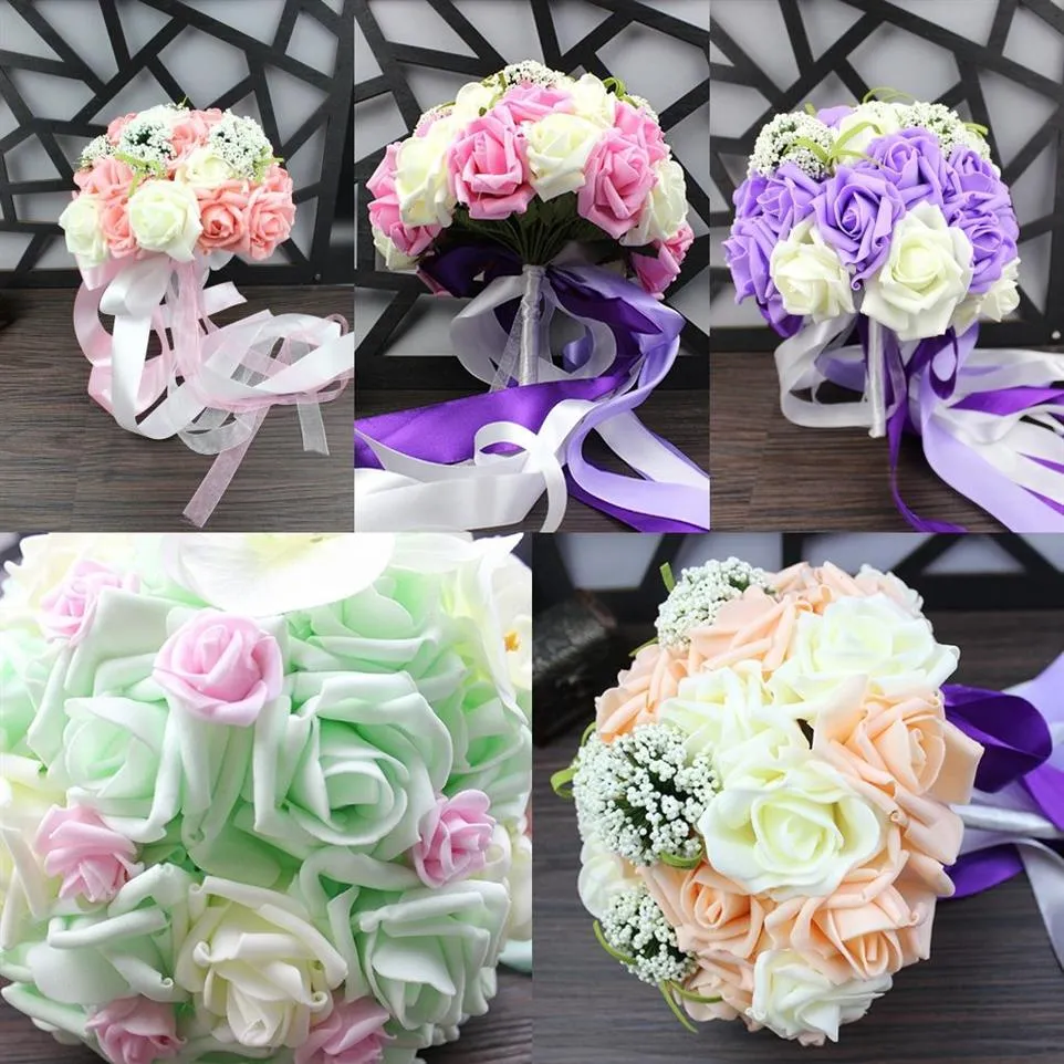 2017 Bouquet couverture 5 couleurs Champagne rose violet vert clair Roses Bouquets de mariée pour les mariages et la saint-valentin 247b